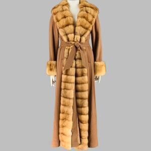 VINTAGE Size M Camel Cashmere Fur Belted Coat